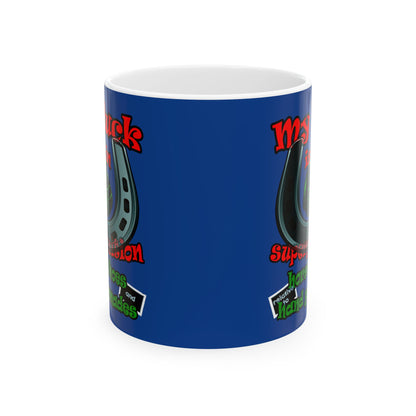 my luck - White Mug (dark blue)