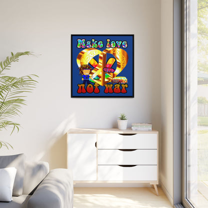 love peace - framed canvas art (dark blue)