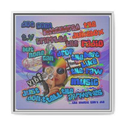 drop the beat - framed canvas art (light blue-pink wave)