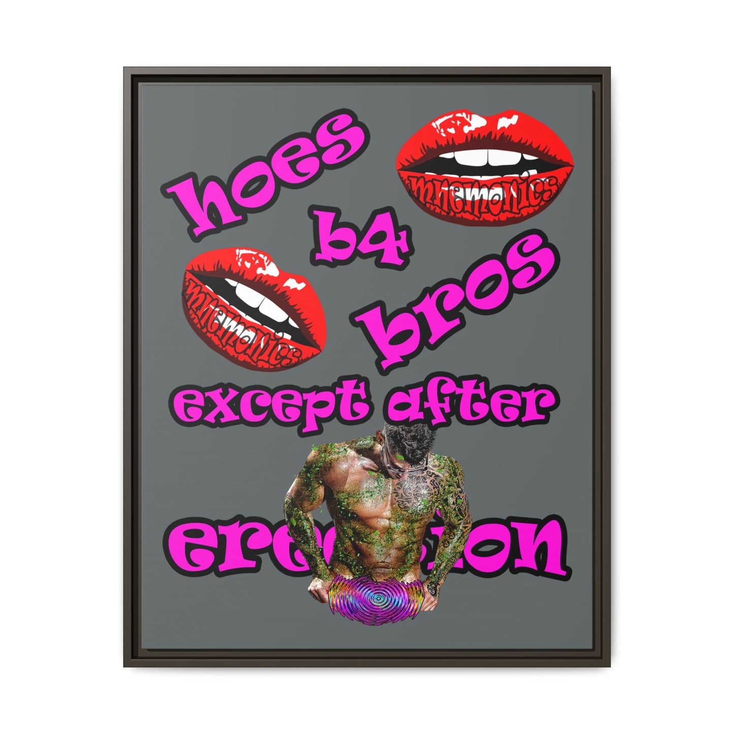 hoes b4 bros - framed canvas art (dark grey)