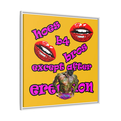 hoes b4 bros - framed canvas art (yellow)