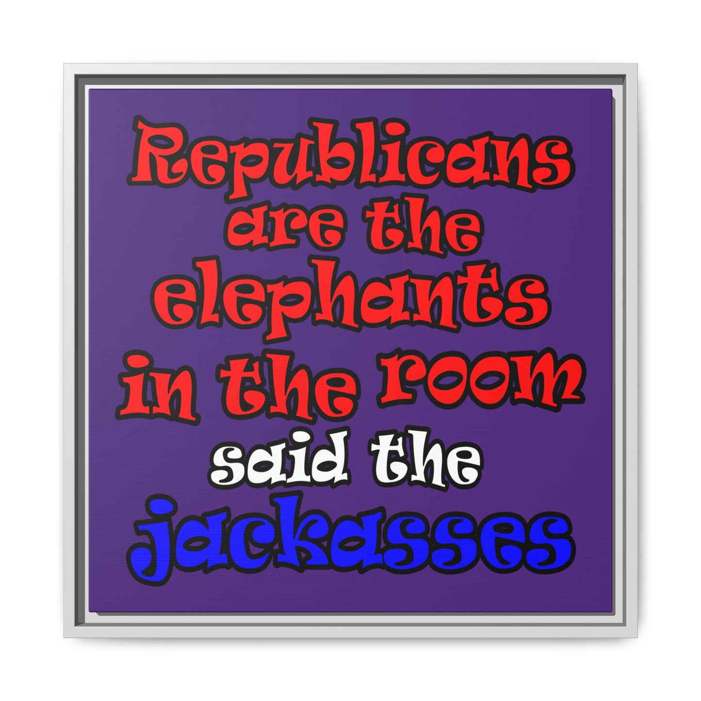 donkeys and elephants - framed canvas art (purple)