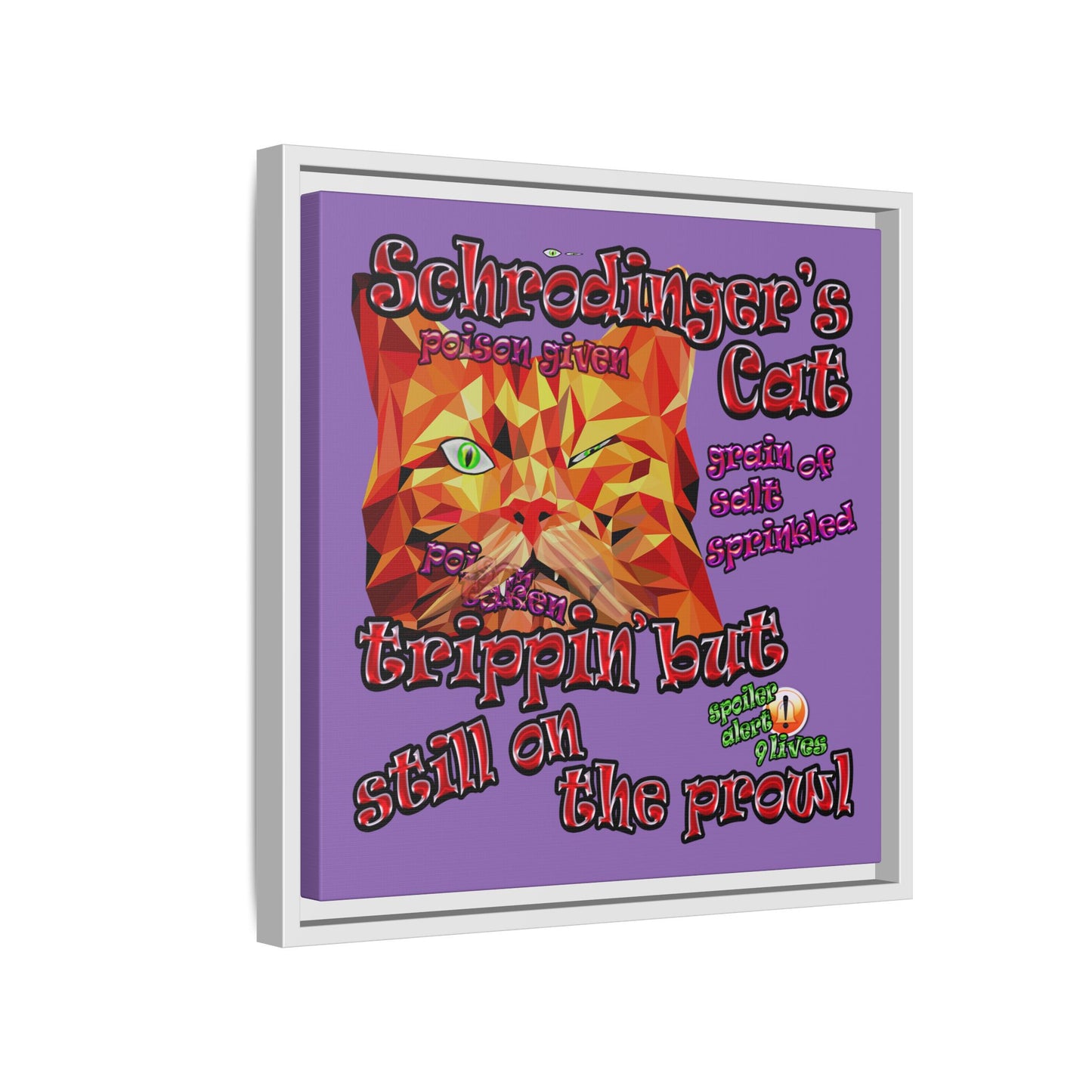 schrodinger's cat - framed canvas art (light purple)