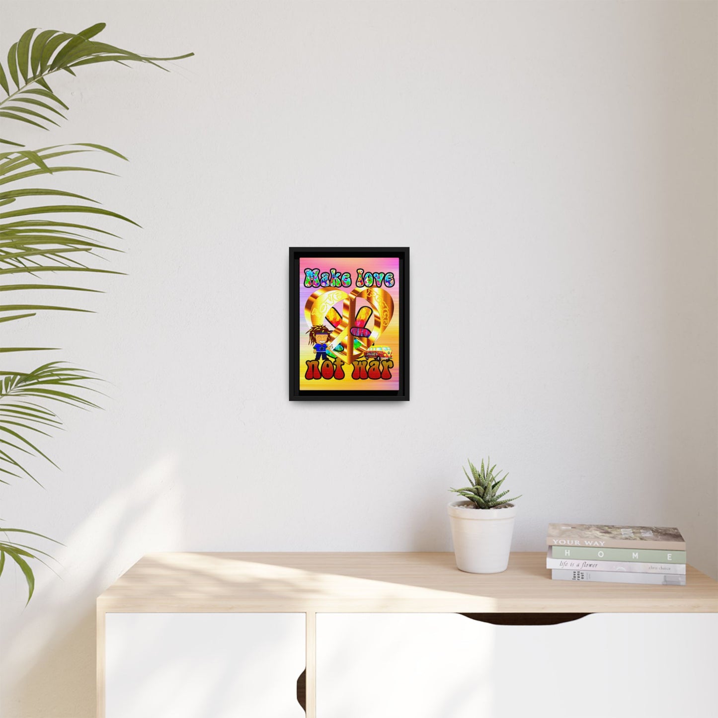 love peace - framed canvas art (color blur)