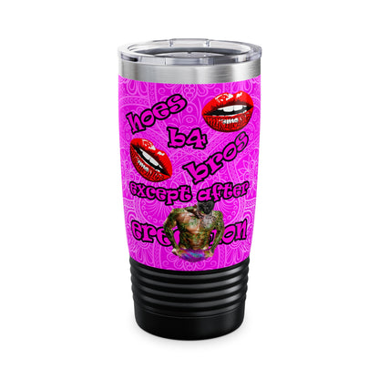 hoes b4 bros - Ringneck Tumbler, 20oz (pink swirl)