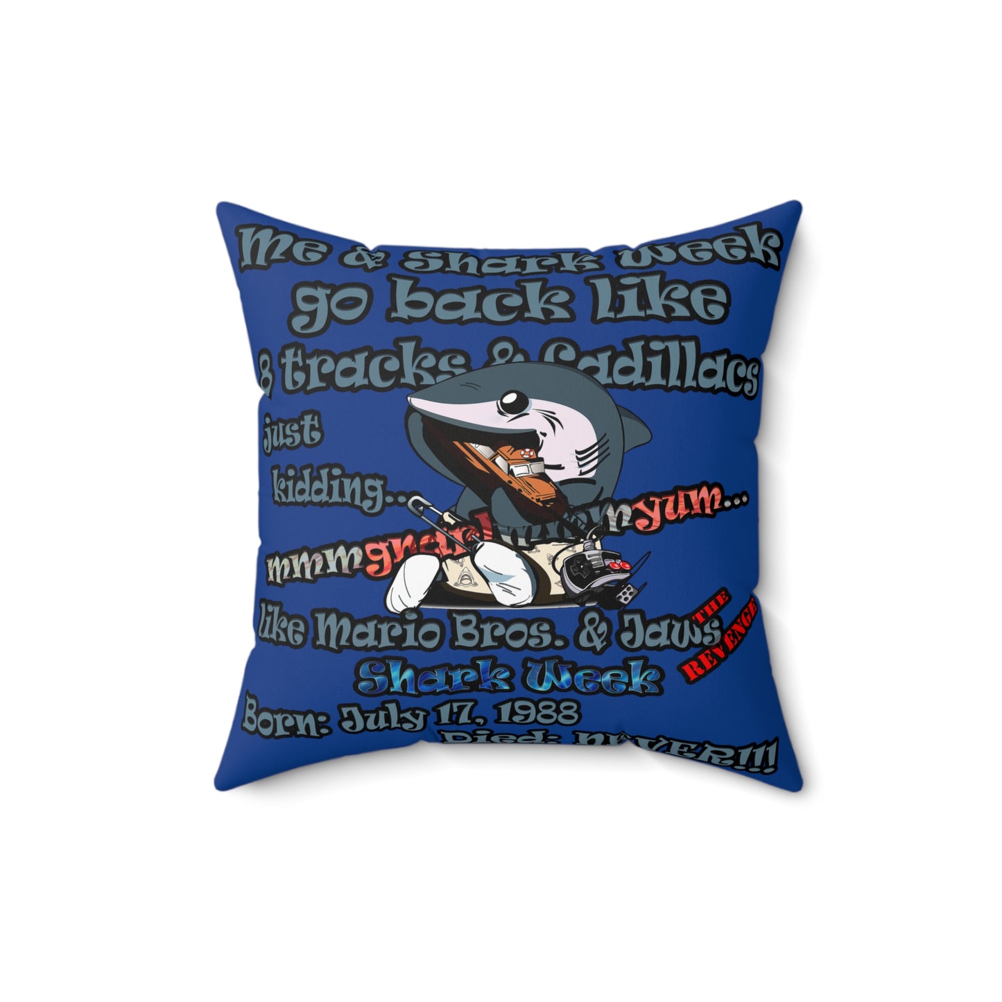 shark week - Faux Suede Square Pillow - (dark blue)
