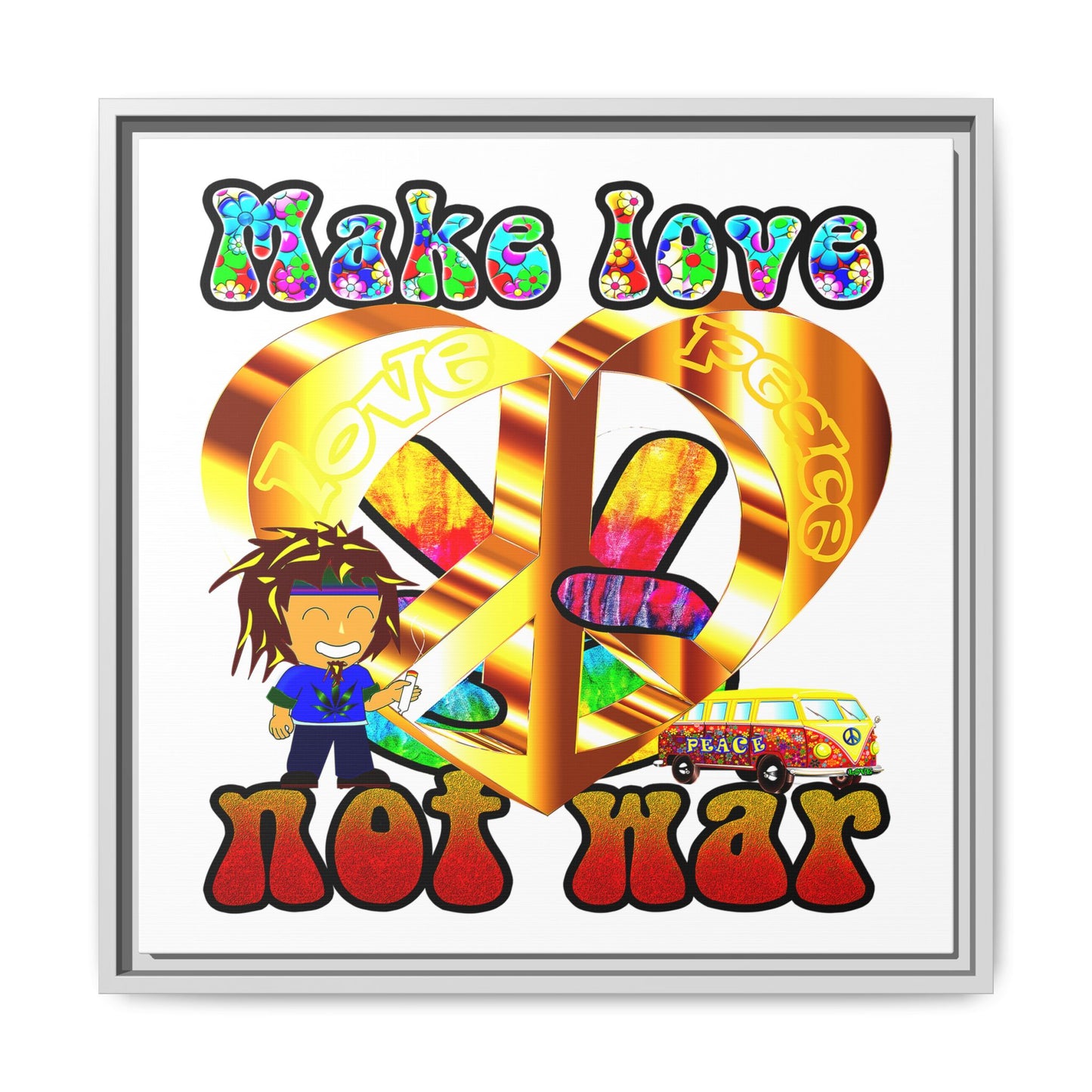 love peace - framed canvas art (white)