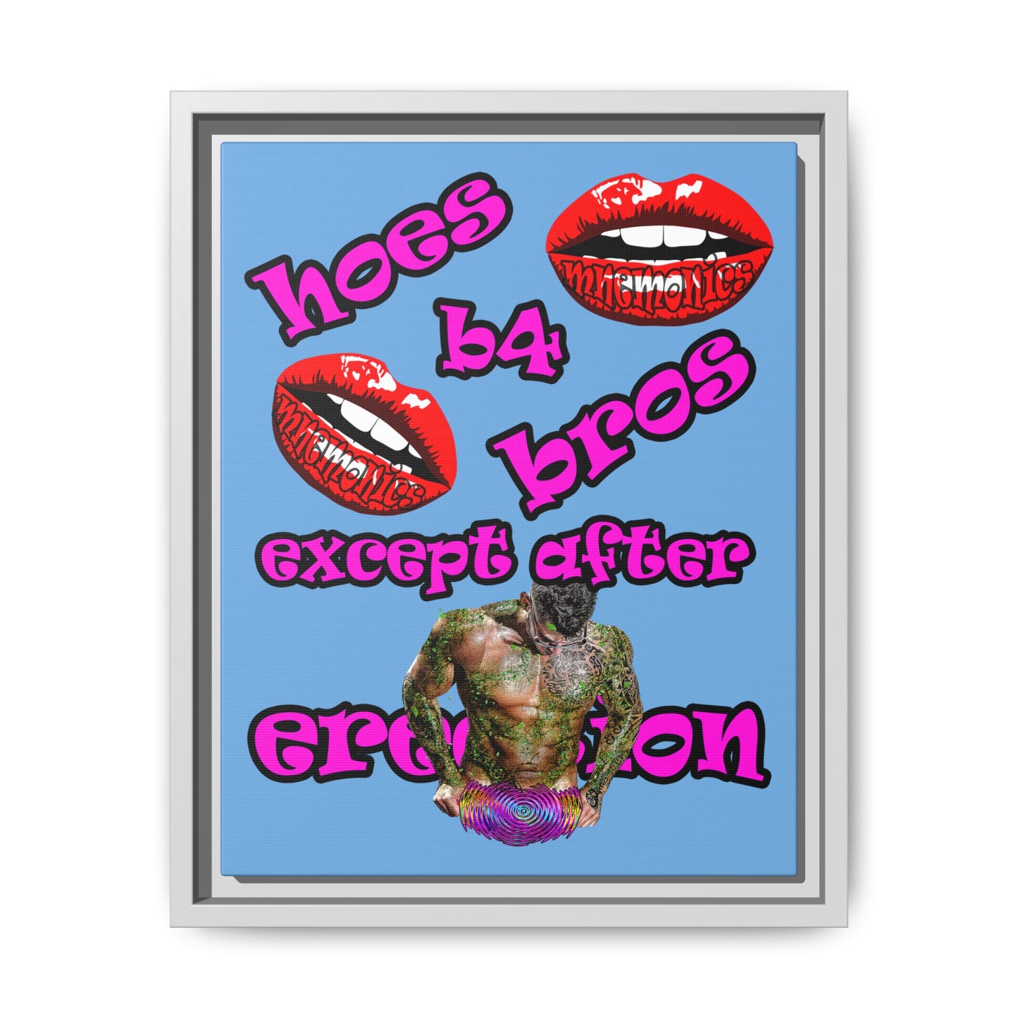 hoes b4 bros - framed canvas art (light blue)