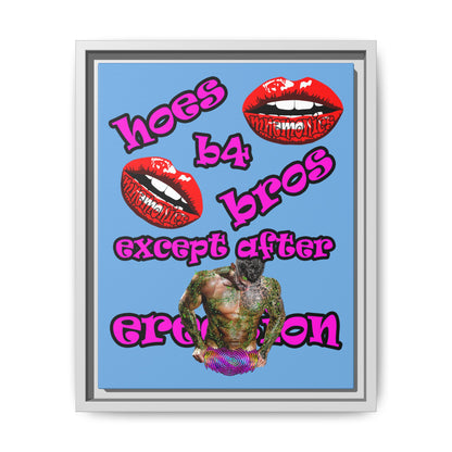 hoes b4 bros - framed canvas art (light blue)