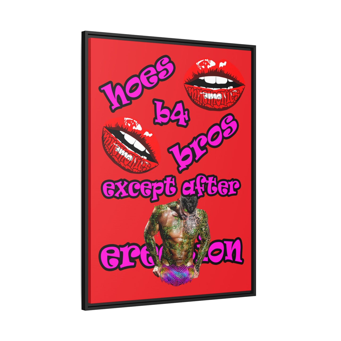 hoes b4 bros - framed canvas art (red)