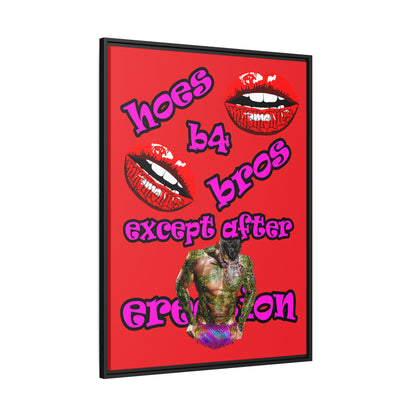 hoes b4 bros - framed canvas art (red)