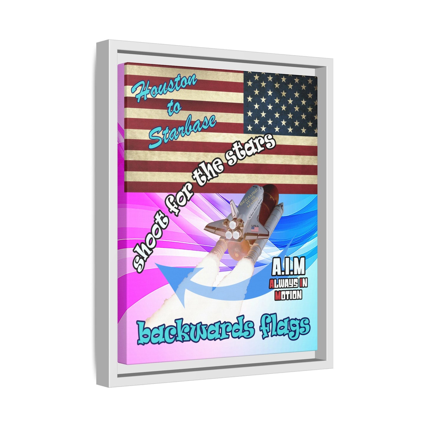 shoot for the stars - framed canvas art (light blue-pink wave)