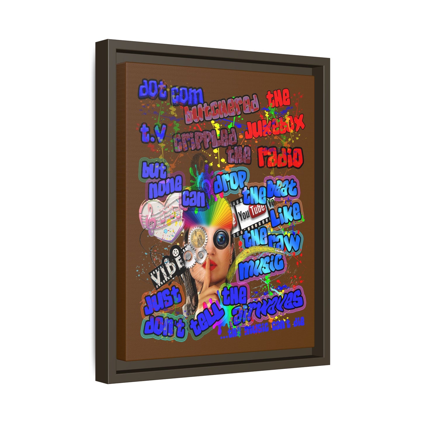 drop the beat - framed canvas art (brown)