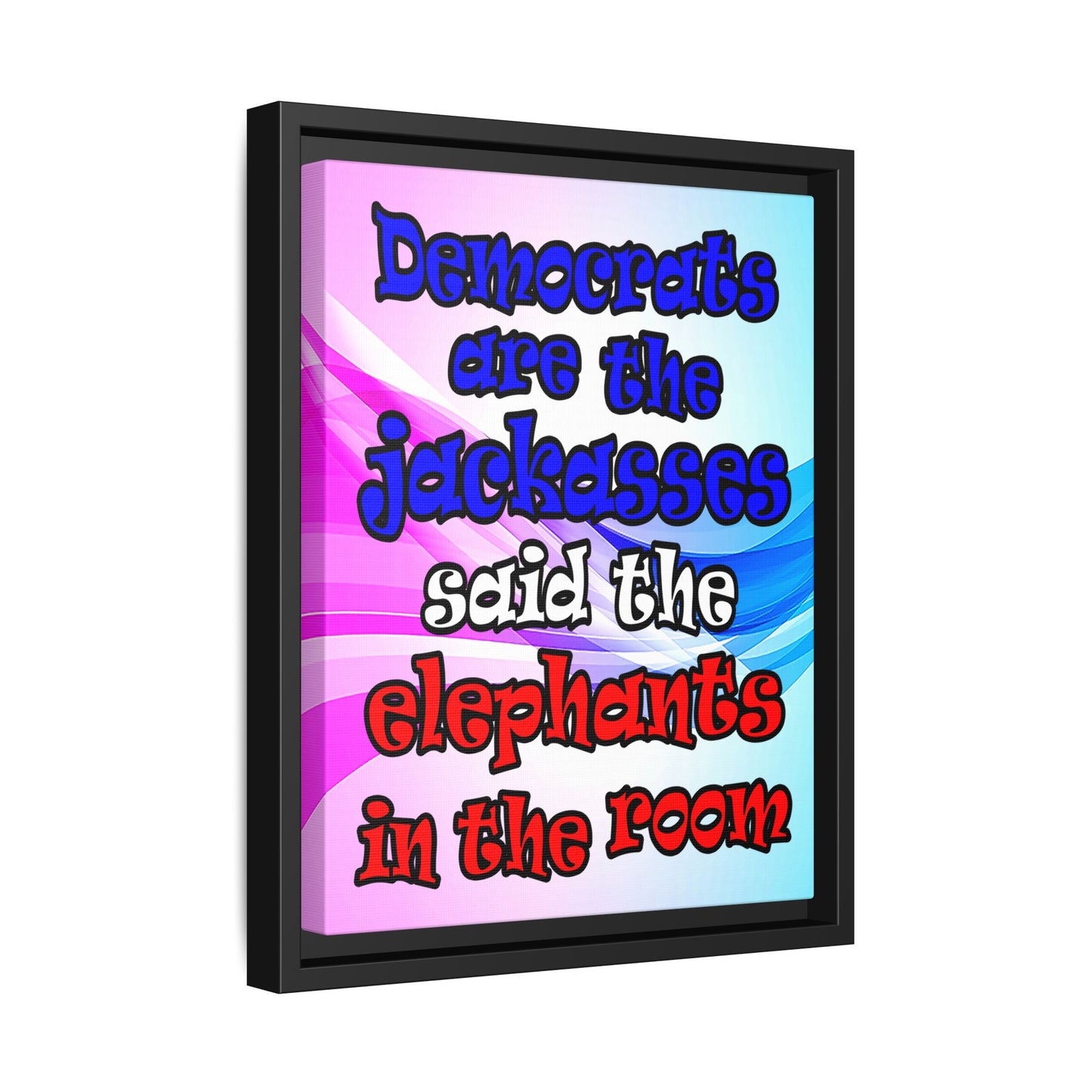 donkeys and elephants - framed canvas art (light blue-pink wave)
