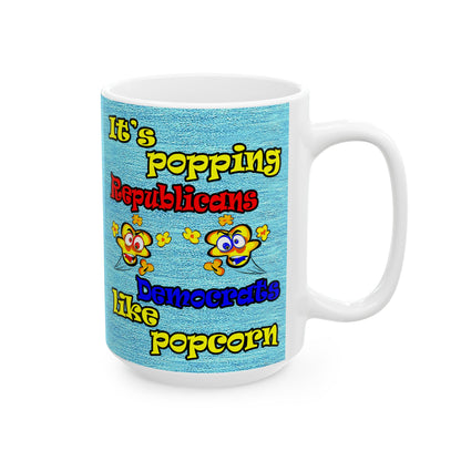 popping like popcorn - White Mug (faded dark blue)