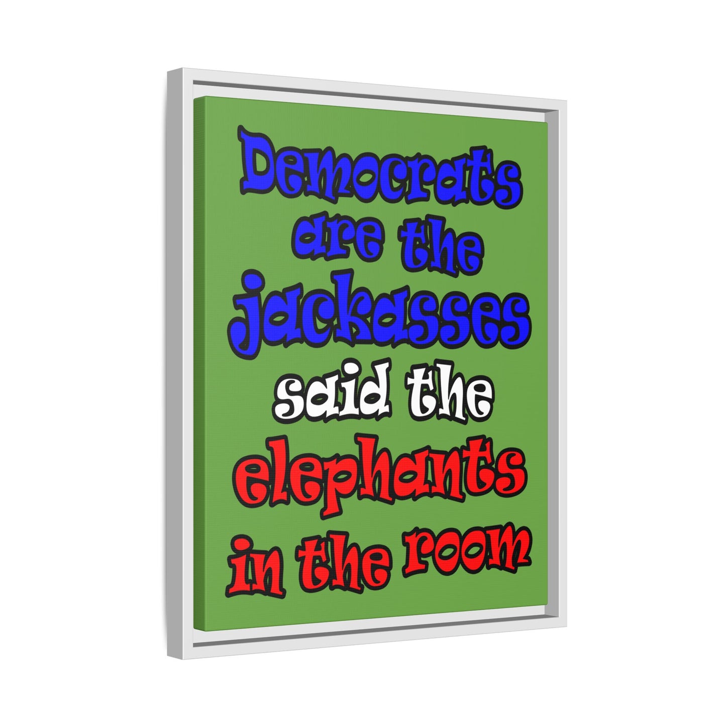 donkeys and elephants - framed canvas art (green)