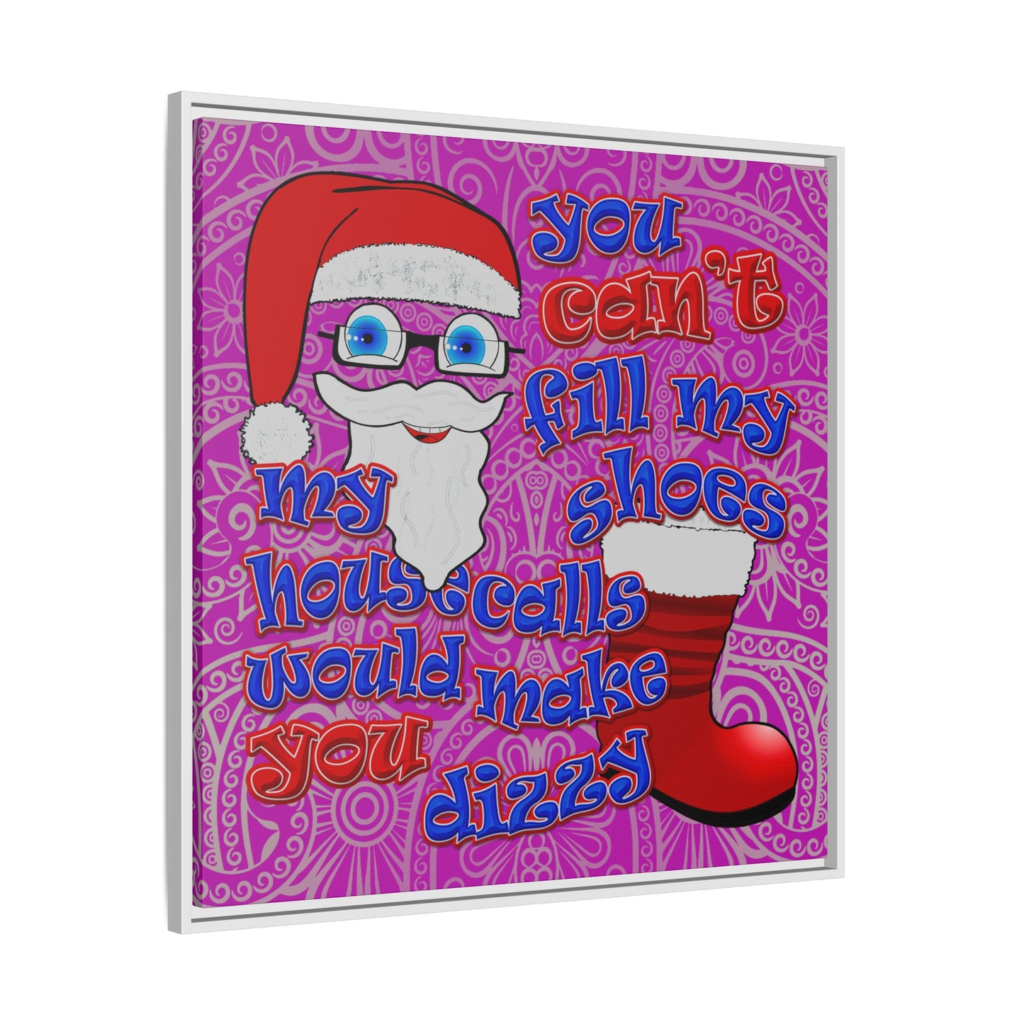 santa's shoes - framed canvas art (pink swirl)