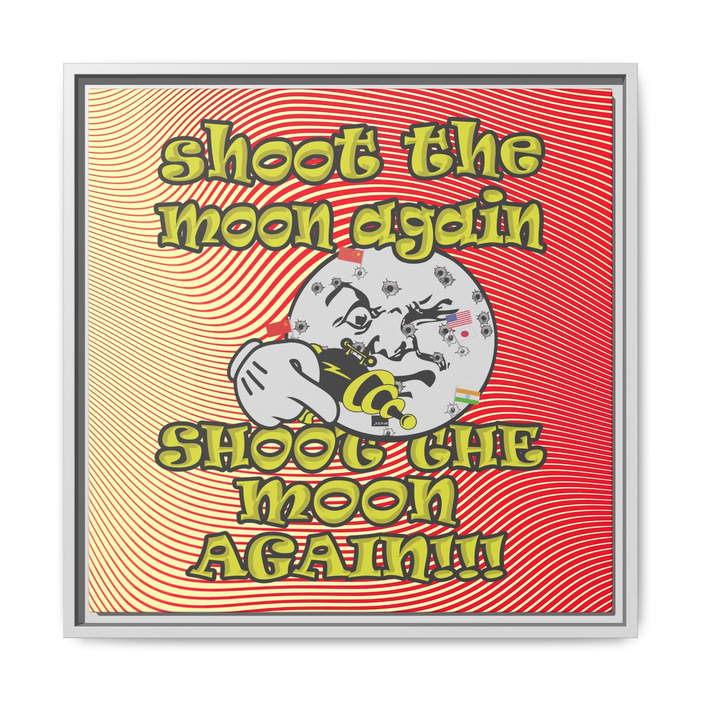 shoot the moon again - framed canvas art (yellow-orange wave)