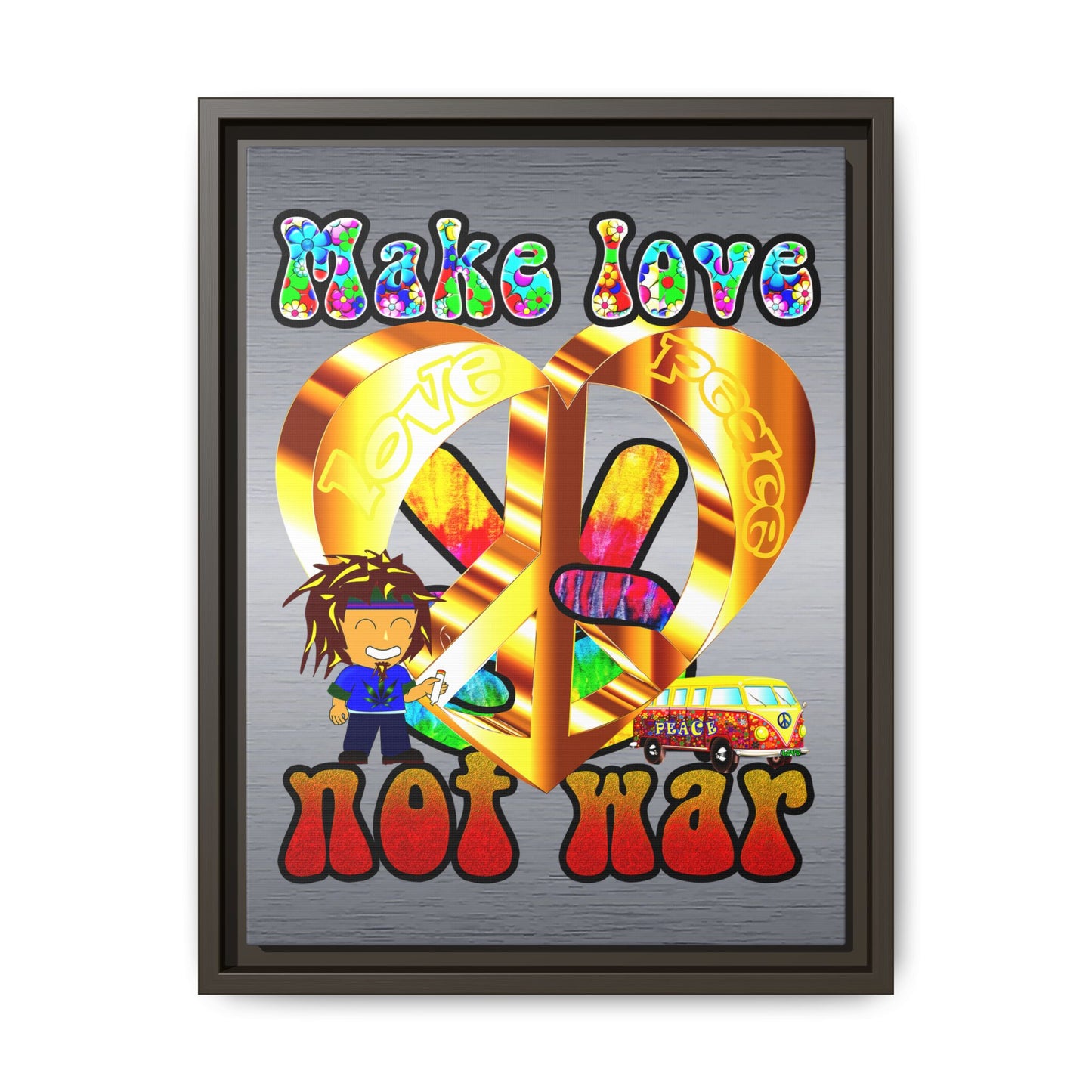 love peace - framed canvas art (brushed nickel)