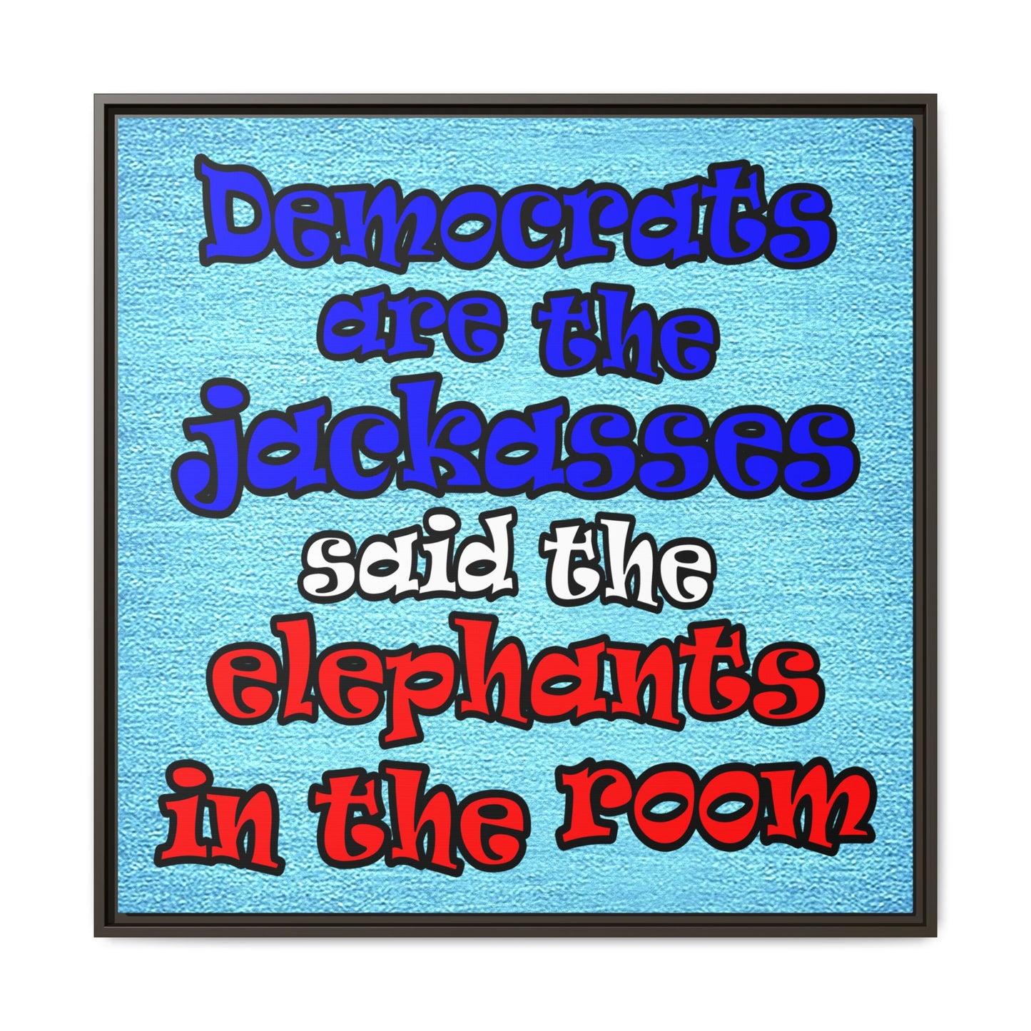 donkeys and elephants - framed canvas art (faded blue)