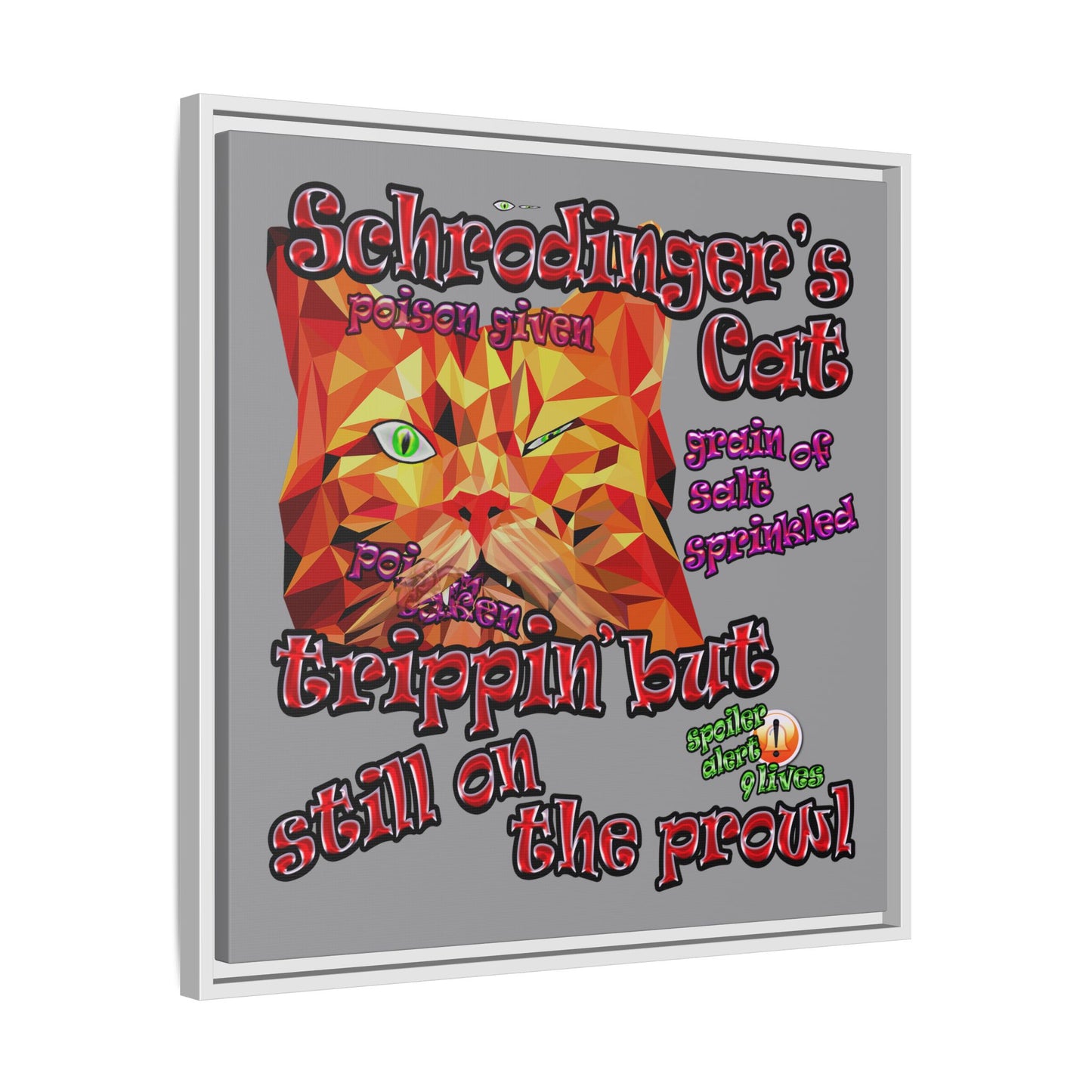 schrodinger's cat - framed canvas art (grey)