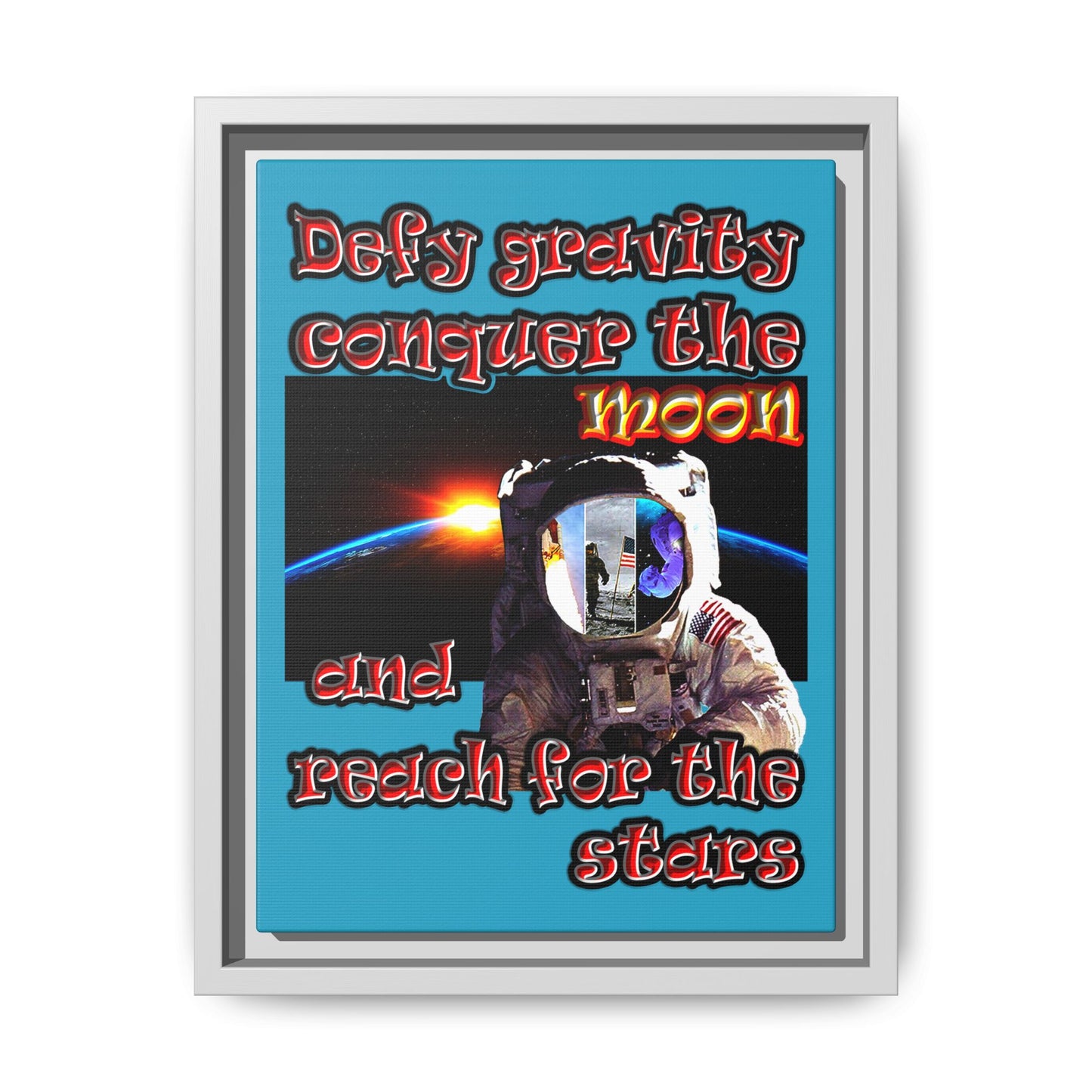 defy conquer reach - framed canvas art (turquoise)