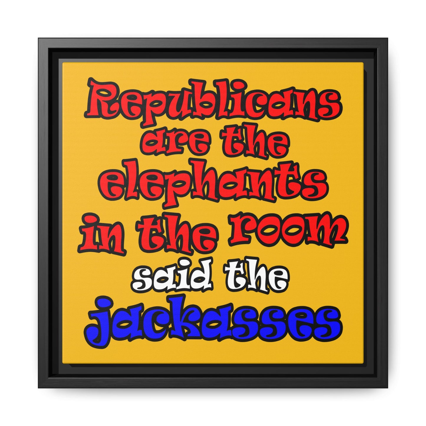 donkeys and elephants - framed canvas art (yellow)