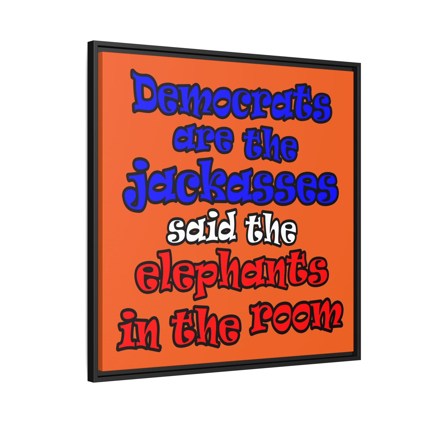 donkeys and elephants - framed canvas art (orange)