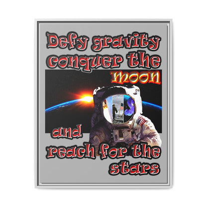 defy conquer reach - framed canvas art (light grey)