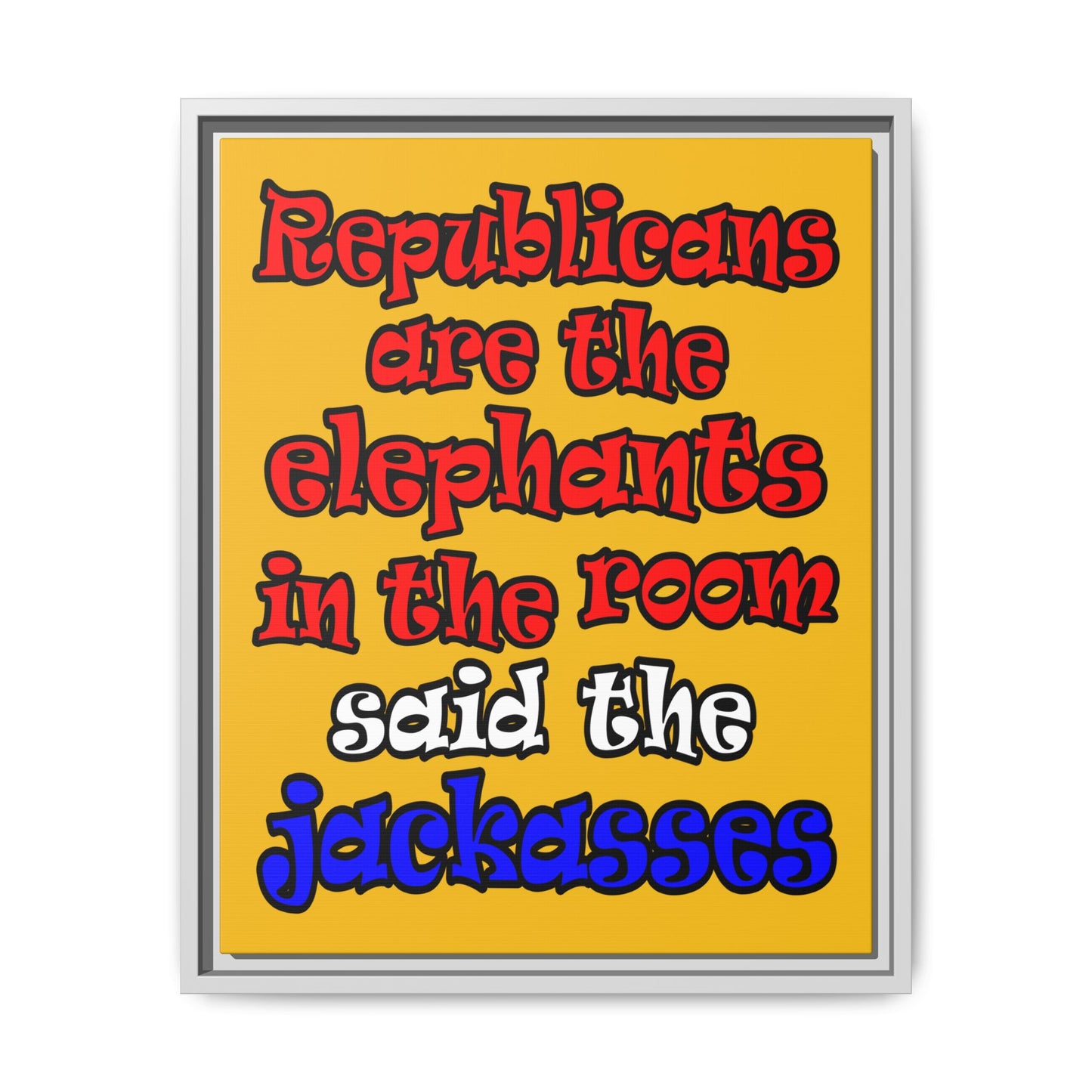 donkeys and elephants - framed canvas art (yellow)