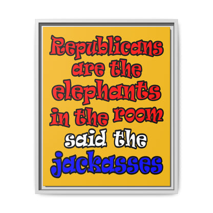 donkeys and elephants - framed canvas art (yellow)