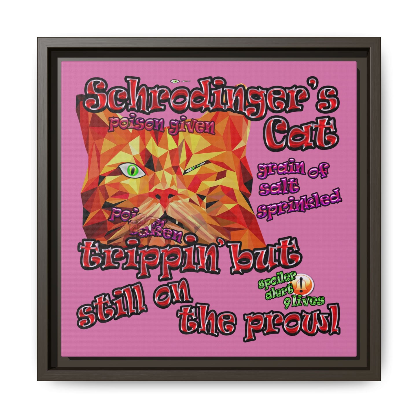 schrodinger's cat - framed canvas art (light pink)