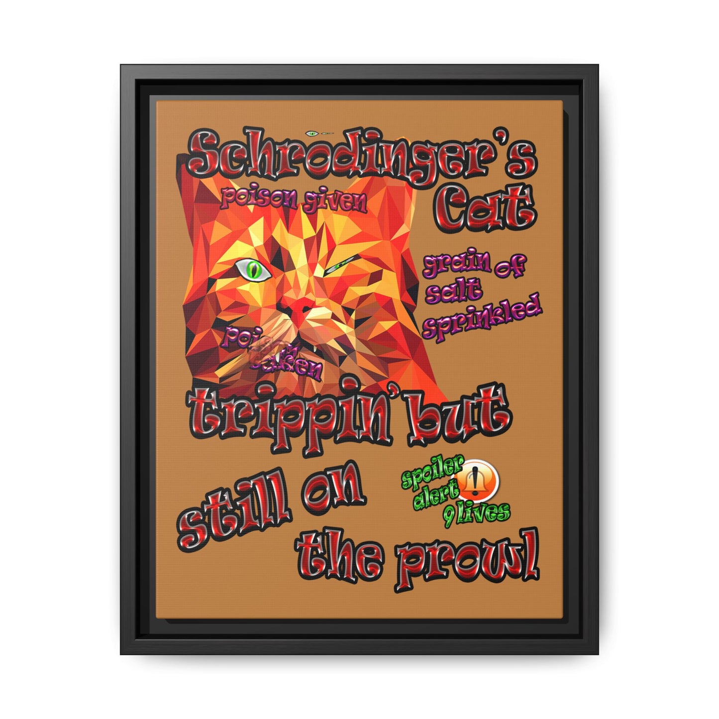 schrodinger's cat - framed canvas art (light brown)