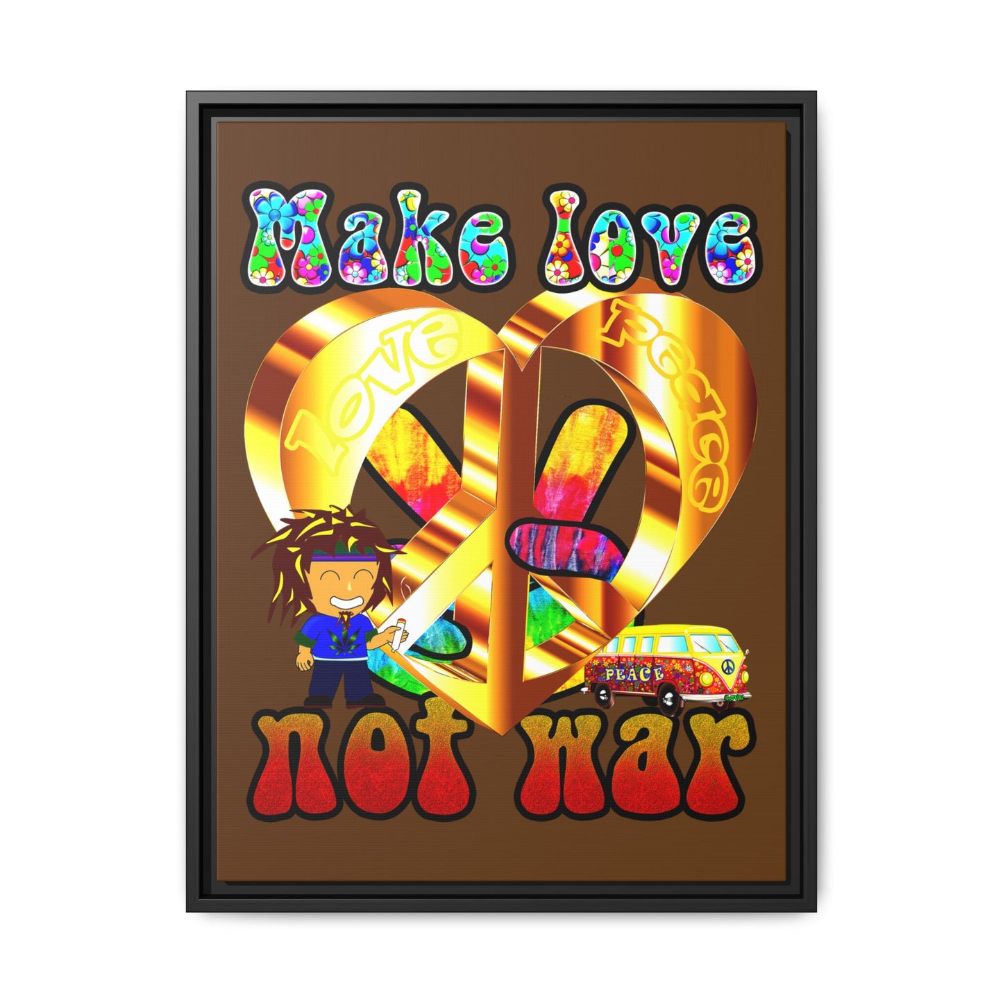 love peace - framed canvas art (brown)