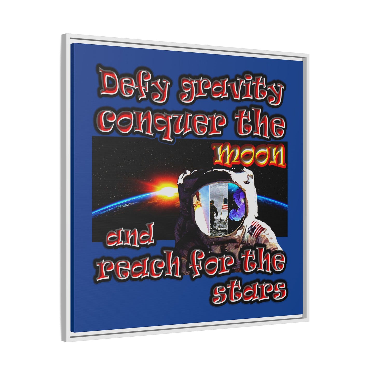 defy conquer reach - framed canvas art (dark blue)