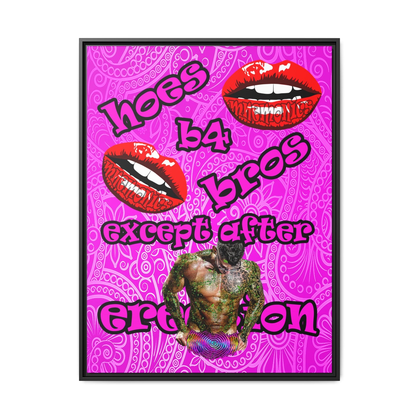 hoes b4 bros - framed canvas art (pink swirl)