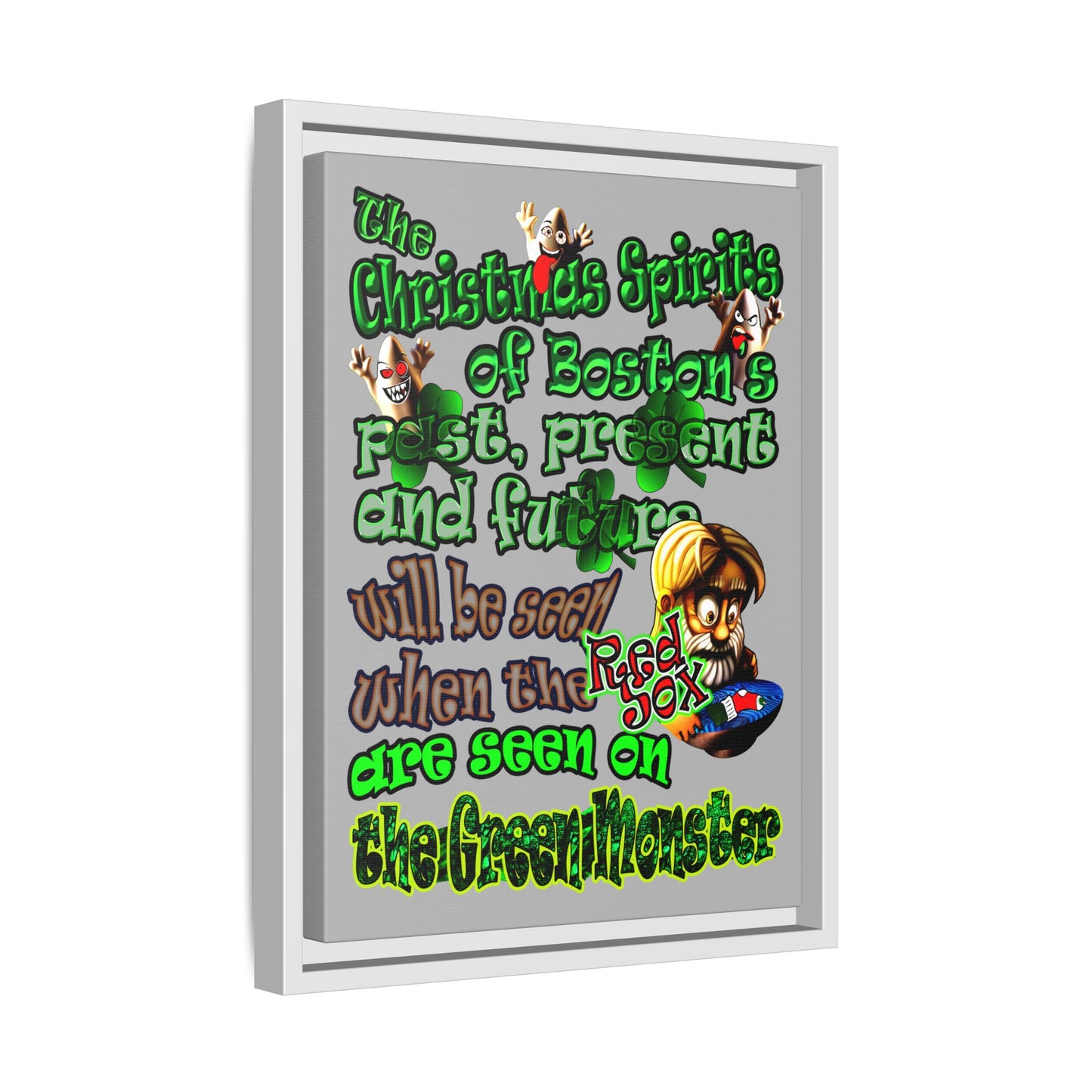 christmas spirits of boston - framed canvas art (light grey)
