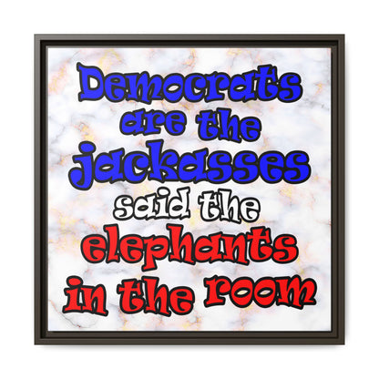 donkeys and elephants - framed canvas art (white marble)