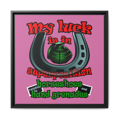 my luck - framed canvas art (light pink)