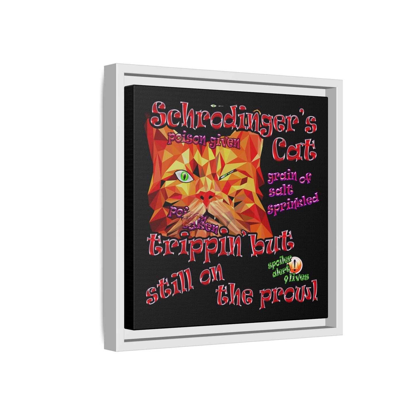 schrodinger's cat - framed canvas art (black)