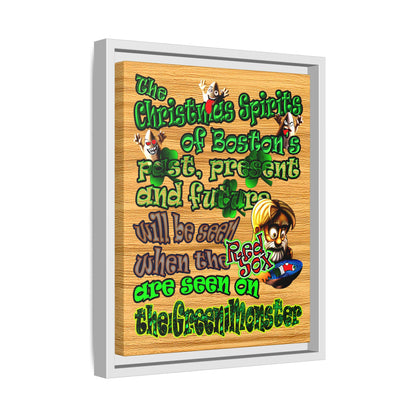 christmas spirits of boston - framed canvas art (butterscotch wood finish)