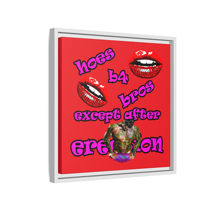 hoes b4 bros - framed canvas art (red)