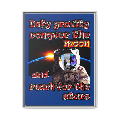 defy conquer reach - framed canvas art (dark blue)
