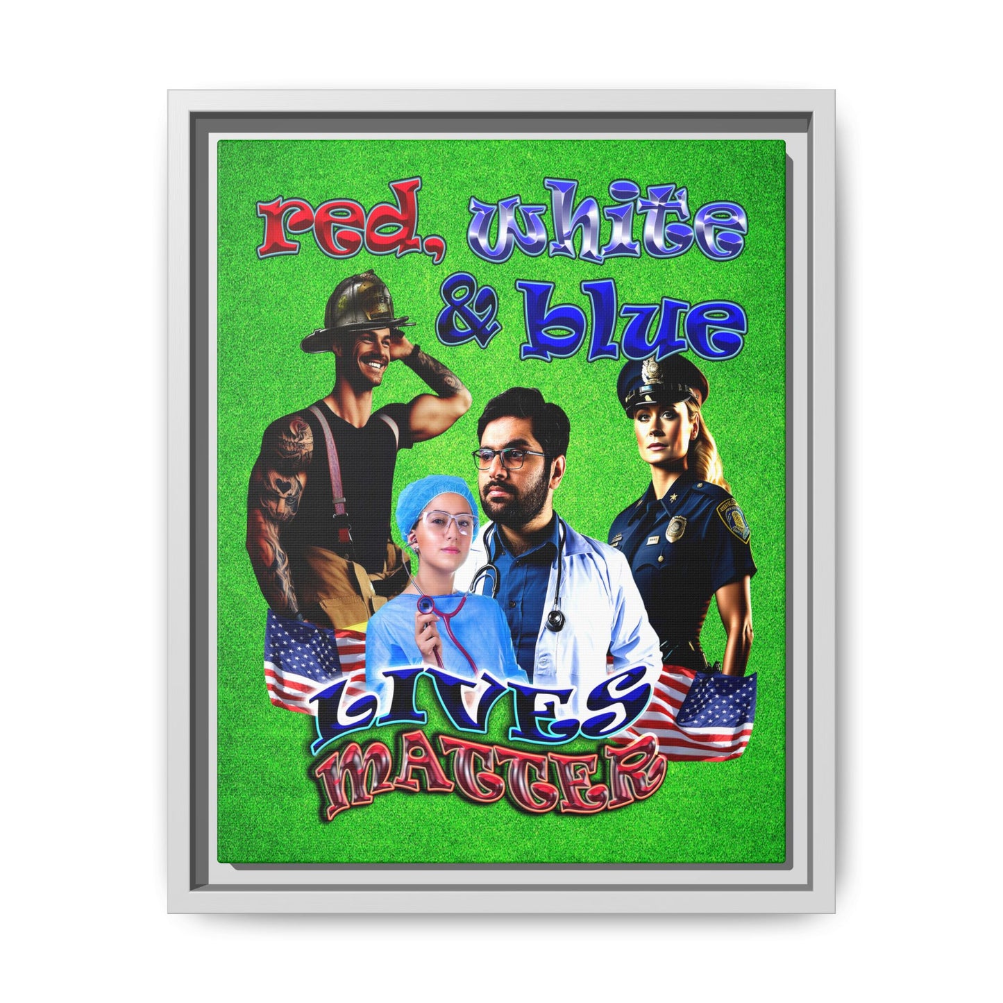 rw&b lives matter - framed canvas art (green turf)
