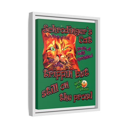 schrodinger's cat - framed canvas art (dark green)