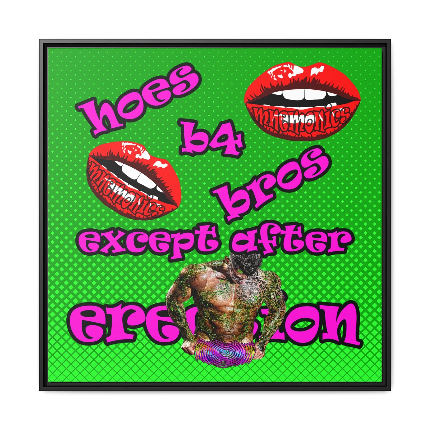 hoes b4 bros - framed canvas art (logo green)