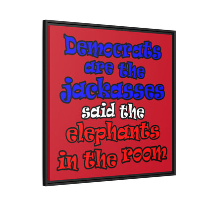 donkeys and elephants - framed canvas art (dark red)