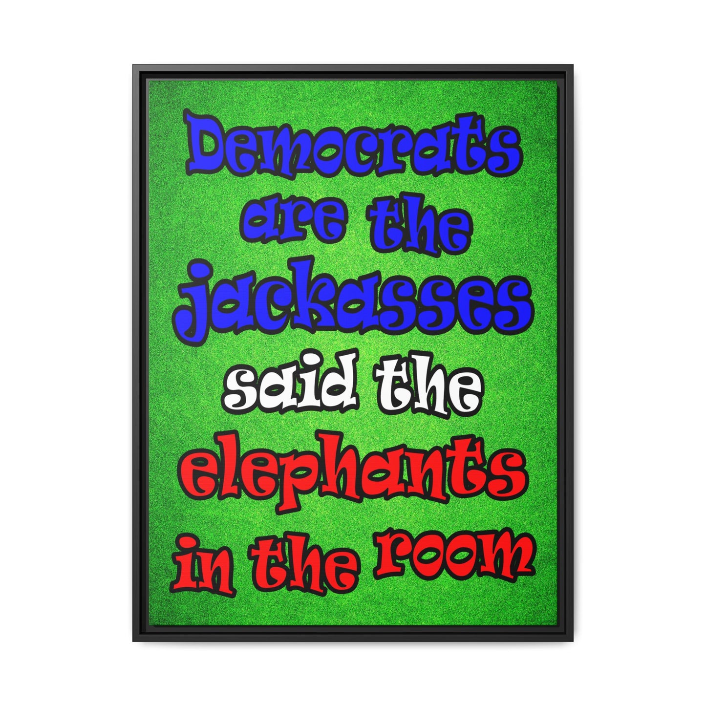 donkeys and elephants - framed canvas art (green turf)