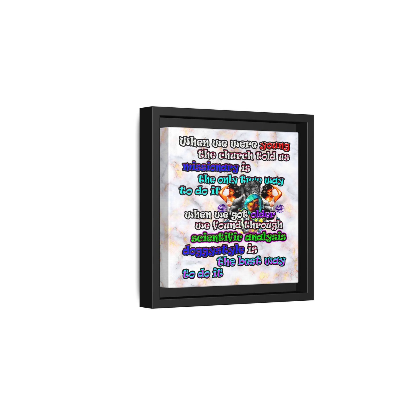 doggystyle - framed canvas art (white marble)