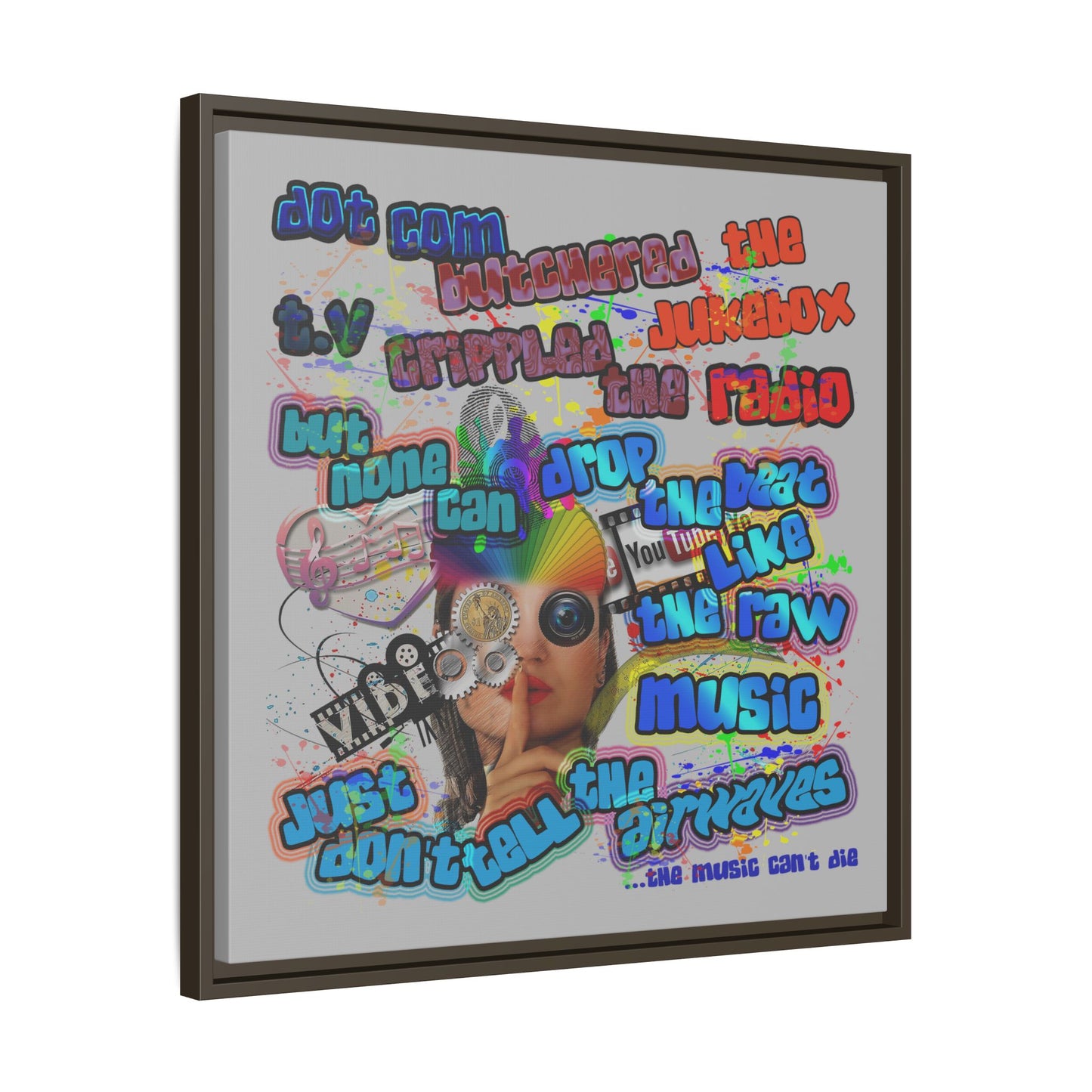 drop the beat - framed canvas art (light grey)